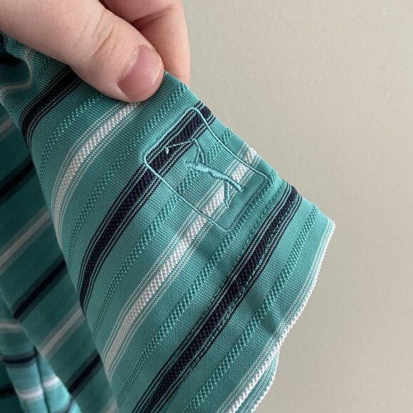 PGA Tour Men Sz M Teal Striped S/Sleeve Collared 3 Button Casual Polo Golf Shirt - Picture 8 of 9